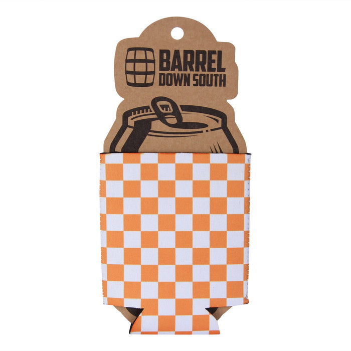 Tennessee Orange & White Checkerboard Can Cooler – Premium Neoprene Game Day Insulator
