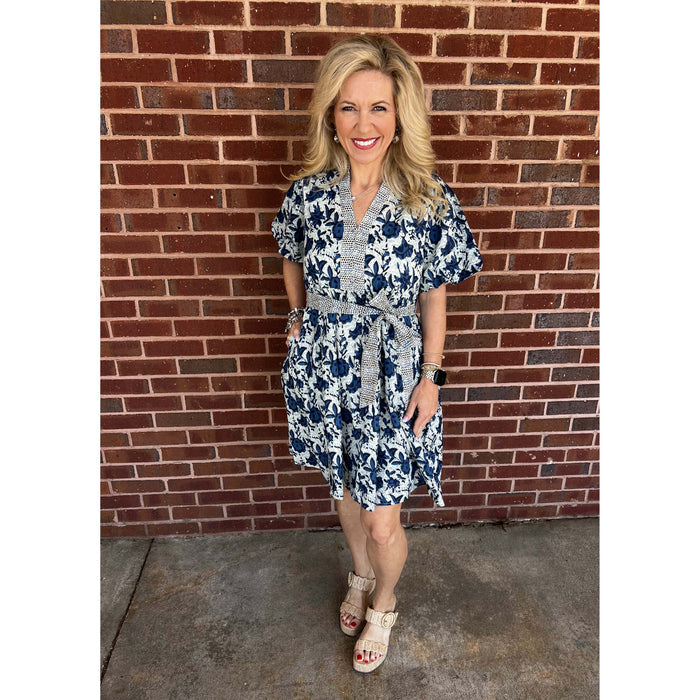THML - Puff Sleeve, Printed Dress 1908 - Blue