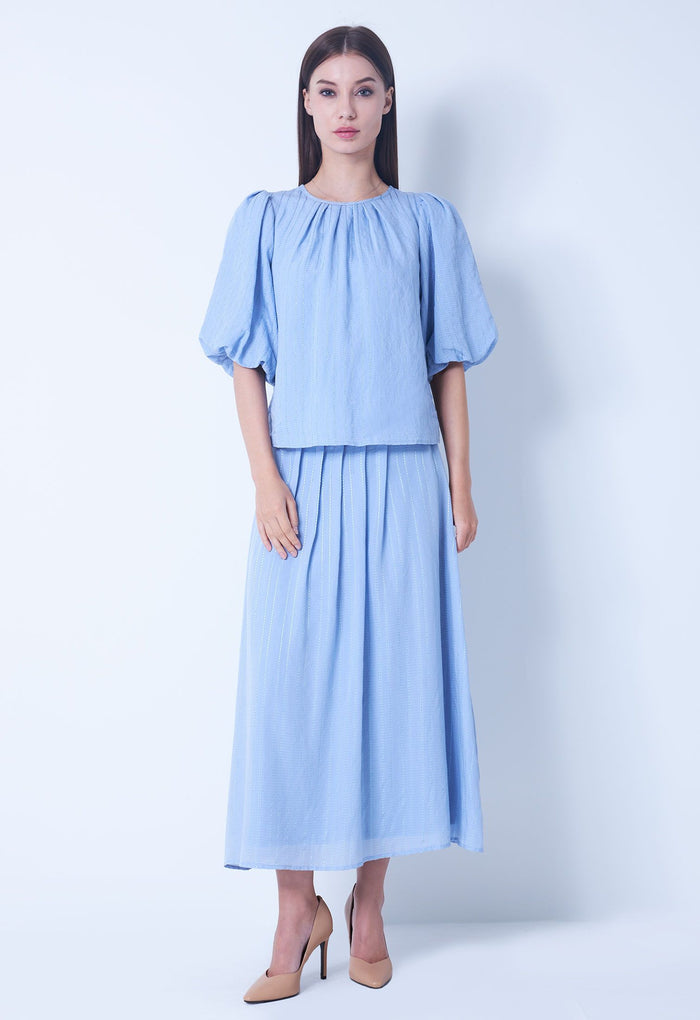 Thread Stripe Balloon Sleeve Top
