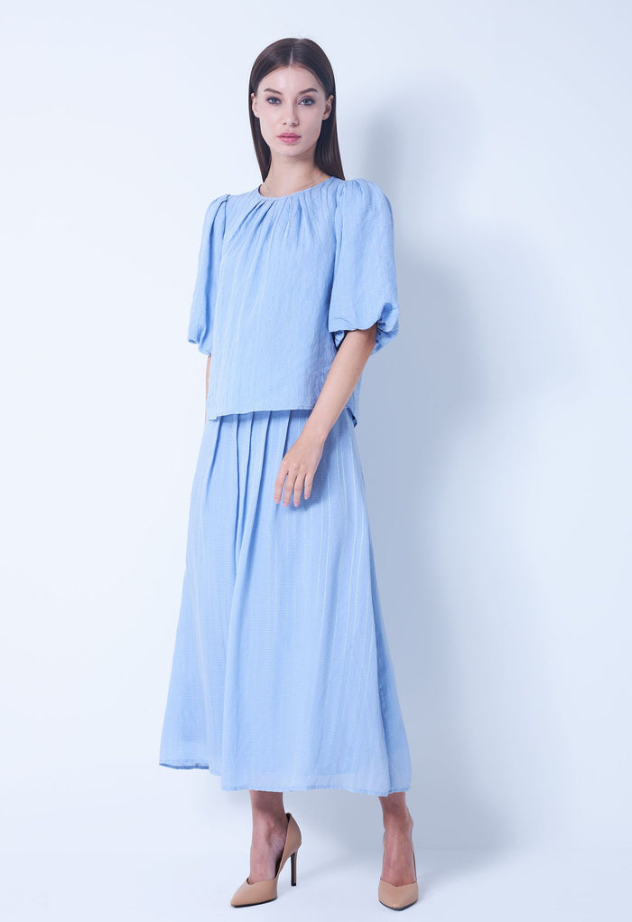 Thread Stripe Balloon Sleeve Top