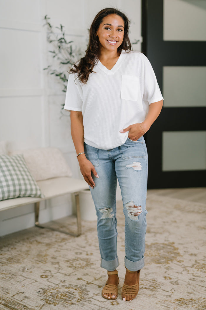 Together We're Unlimited Basic V-Neck Tee in Ivory
