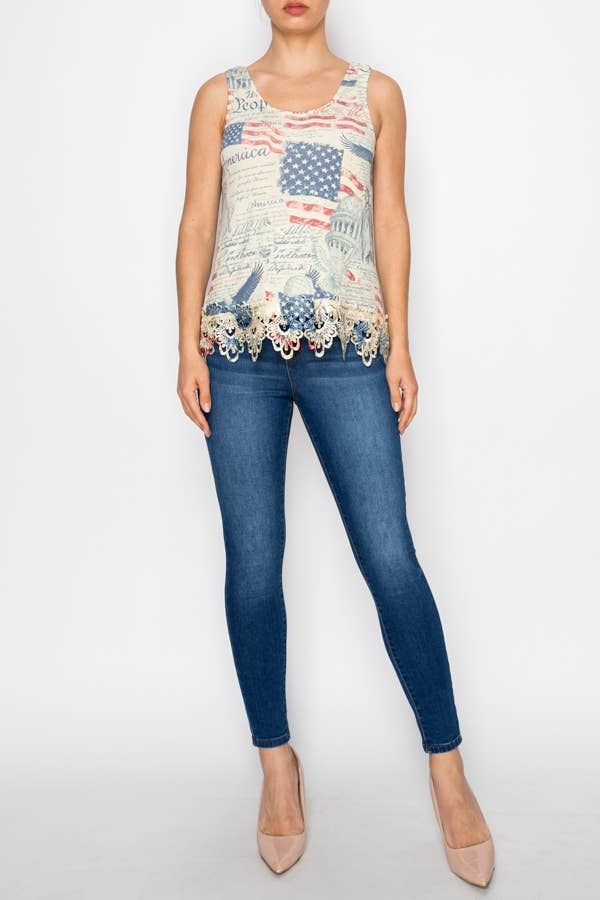 Top Soft Lace Trimmed Sleeveless Tank