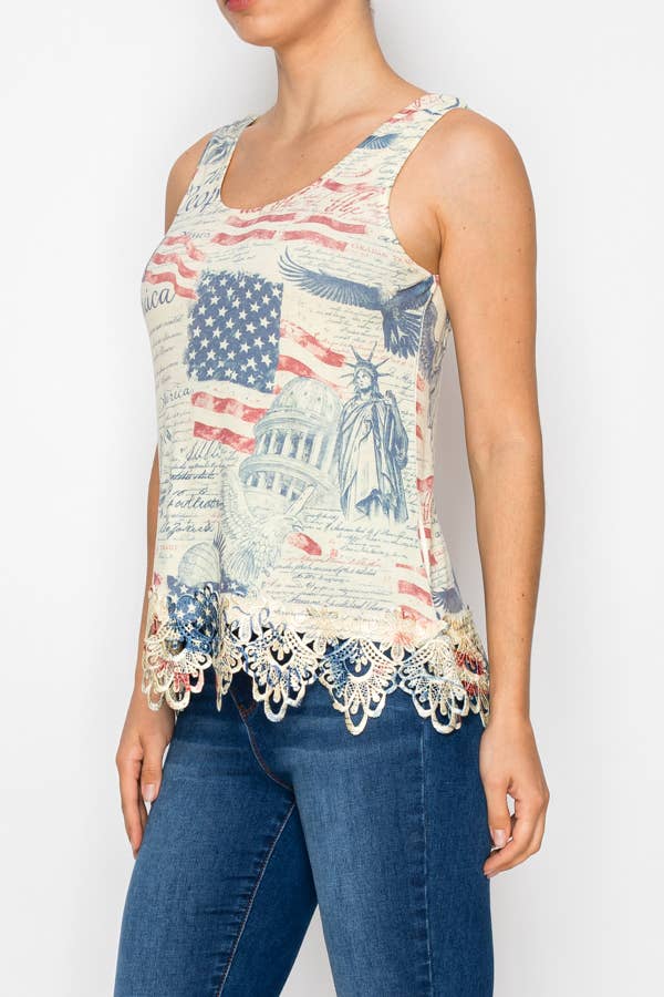 Top Soft Lace Trimmed Sleeveless Tank