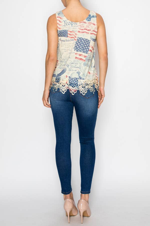 Top Soft Lace Trimmed Sleeveless Tank