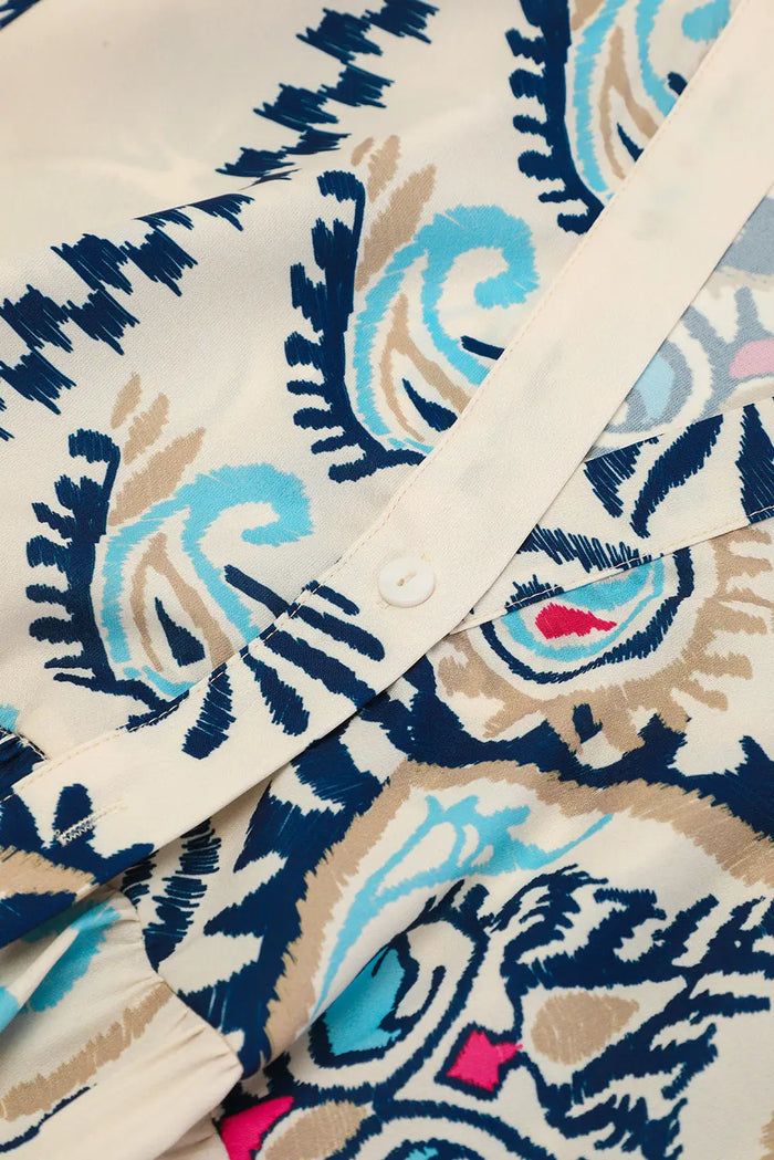 White Printed Tribal Bracelet Sleeve Buttoned Mini Dress - Dresses/Mini Dresses