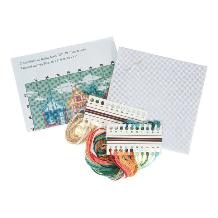 Trimits Counted Cross Stitch Kit Large: Beach Huts, 36x36cm, Includes Aida Fabric, Pre-Sorted Threads, Needle, Personalizing Alphabet,...