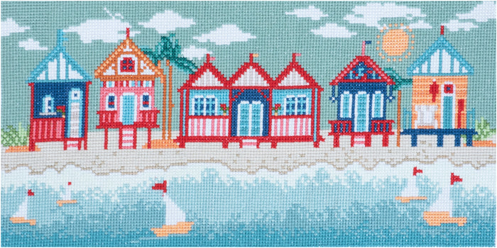 Trimits Counted Cross Stitch Kit Large: Beach Huts, 36x36cm, Includes Aida Fabric, Pre-Sorted Threads, Needle, Personalizing Alphabet,...