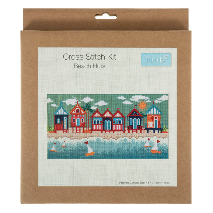 Trimits Counted Cross Stitch Kit Large: Beach Huts, 36x36cm, Includes Aida Fabric, Pre-Sorted Threads, Needle, Personalizing Alphabet,...