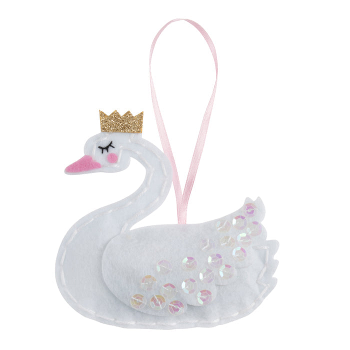 Trimits Felt Decoration Kit Christmas: Swan with Crown, 2x6x13cm, Includes Pre-Cut Felt, Stuffing, Beads, Thread, and Instructions
