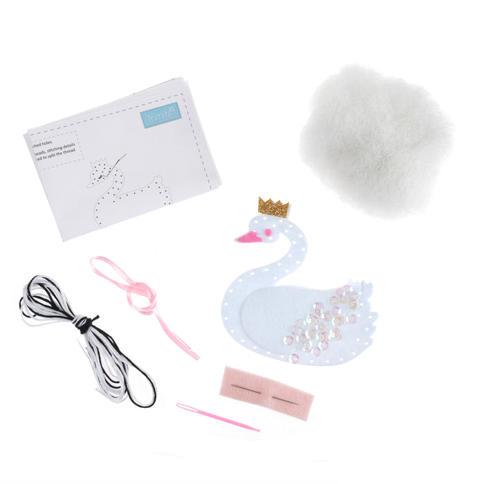 Trimits Felt Decoration Kit Christmas: Swan with Crown, 2x6x13cm, Includes Pre-Cut Felt, Stuffing, Beads, Thread, and Instructions