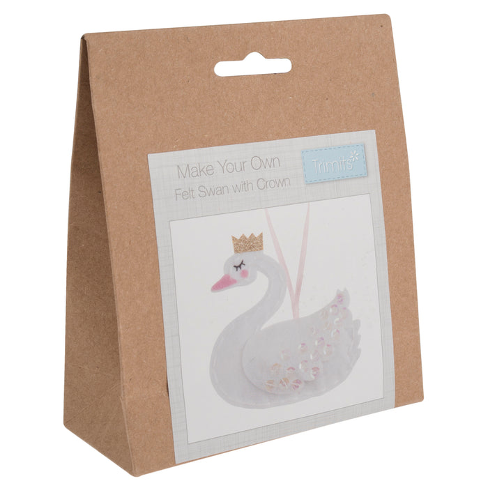 Trimits Felt Decoration Kit Christmas: Swan with Crown, 2x6x13cm, Includes Pre-Cut Felt, Stuffing, Beads, Thread, and Instructions