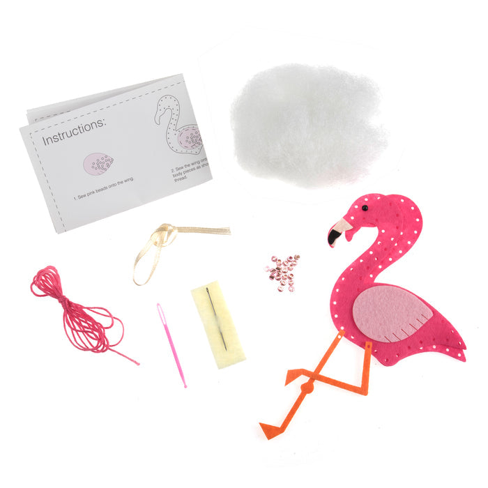 Trimits Felt Decoration Kit Flamingo, 2x6x13cm, Includes Pre-Cut Felt, Stuffing, Beads, Thread, and Instructions