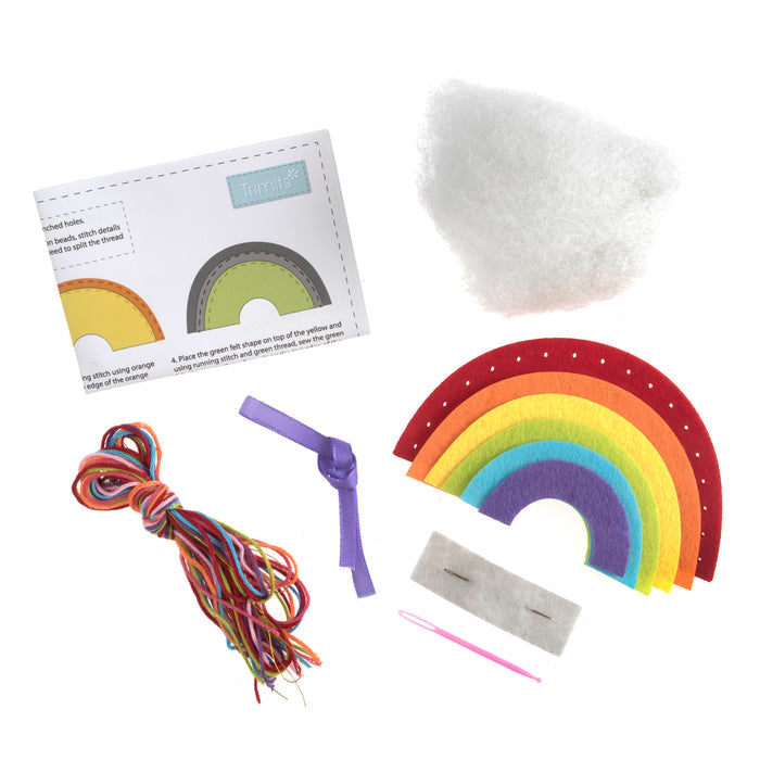 Trimits Felt Decoration Kit Rainbow, 2x6x13cm, Includes Pre-Cut Felt, Stuffing, Beads, Thread, and Instructions
