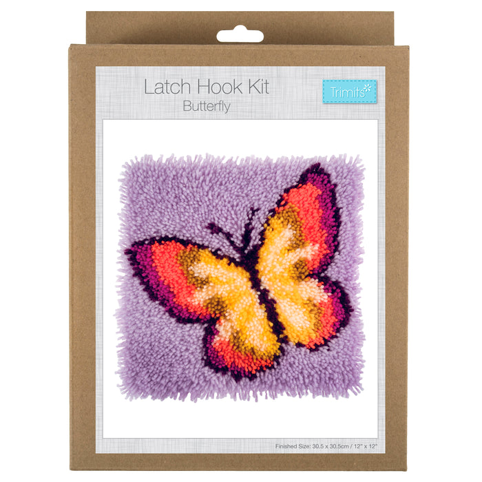 Trimits Latch Hook Kit Butterfly, 30.5x30.5cm, Includes Canvas, Yarn, Tool, and Instructions Fabric