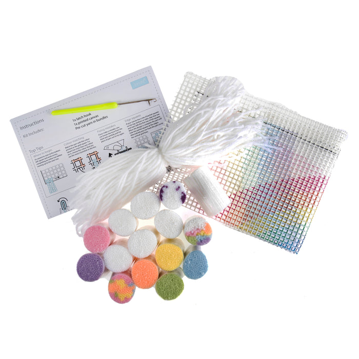 Trimits Latch Hook Kit Rainbow, 30.5x30.5cm, Includes Canvas, Yarn, Tool, and Instructions Fabric