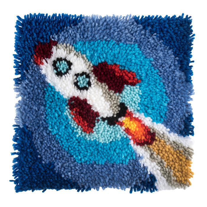 Trimits Latch Hook Kit Rocket, 30.5x30.5cm, Includes Canvas, Yarn, Tool, and Instructions Fabric