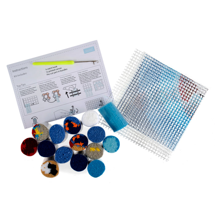 Trimits Latch Hook Kit Rocket, 30.5x30.5cm, Includes Canvas, Yarn, Tool, and Instructions Fabric