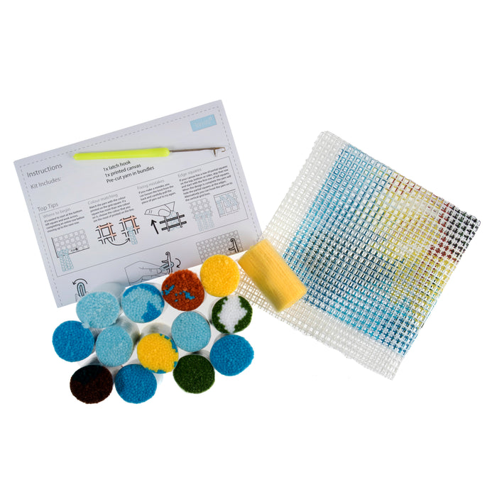 Trimits Latch Hook Kit Sunflower, 30.5x30.5cm, Includes Canvas, Yarn, Tool, and Instructions Fabric