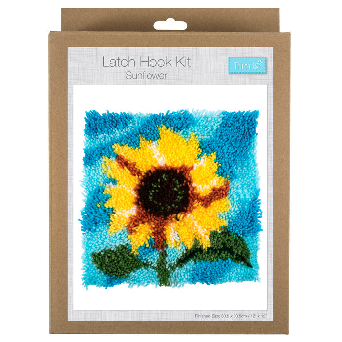 Trimits Latch Hook Kit Sunflower, 30.5x30.5cm, Includes Canvas, Yarn, Tool, and Instructions Fabric