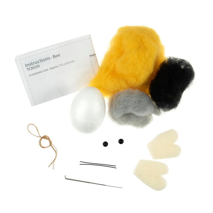 Trimits Needle Felting Kit Bee, 9x11.5cm, Includes Wool, Needle, Polystyrene Shapes, Instructions