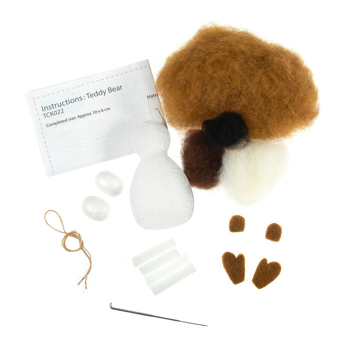 Trimits Needle Felting Kit Teddy Bear, 9x11.5cm, Includes Wool, Needle, Polystyrene Shapes, Instructions