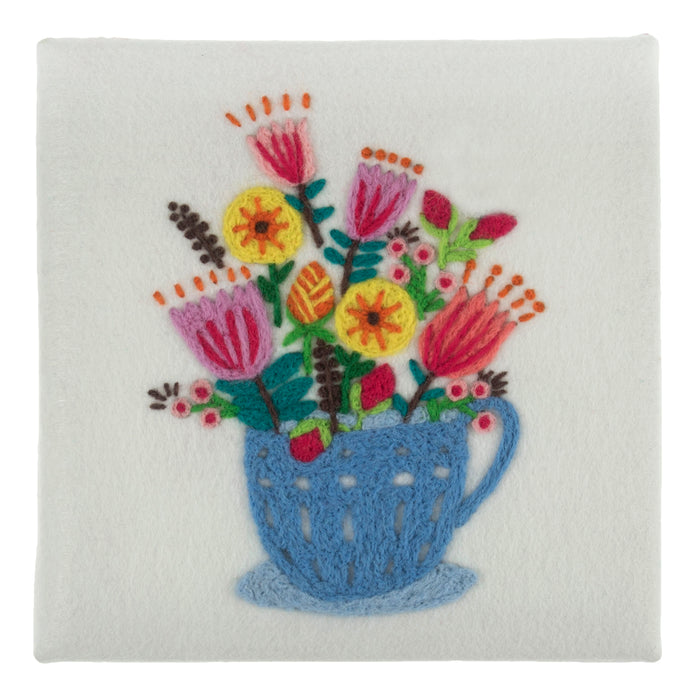 Trimits Needle Felting Kit with Frame Bouquet, 20.3x20.3cm, Includes Wooden Frame, Felting Tool, Wool, Instructions in EN, FR, GER