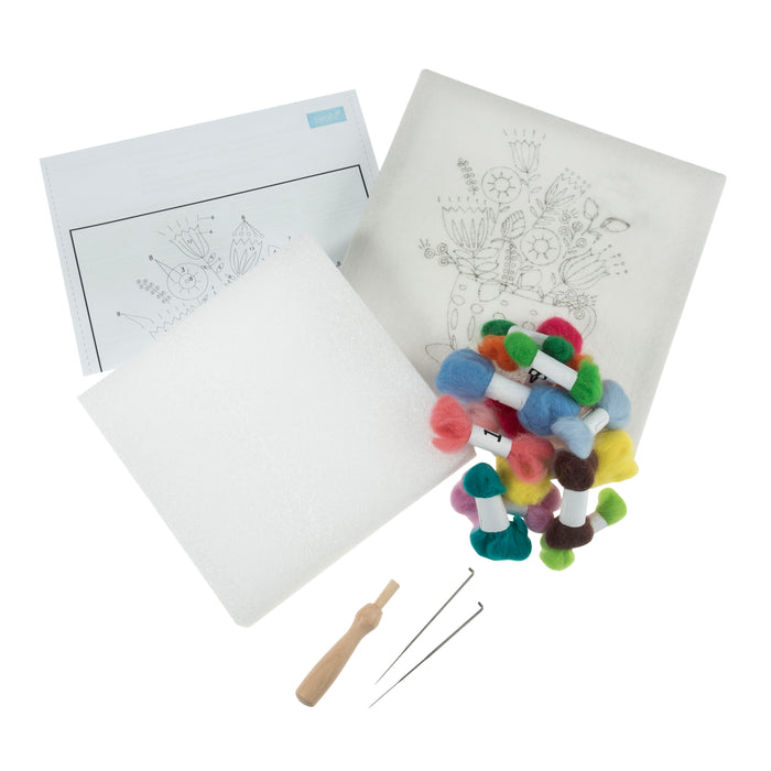 Trimits Needle Felting Kit with Frame Bouquet, 20.3x20.3cm, Includes Wooden Frame, Felting Tool, Wool, Instructions in EN, FR, GER