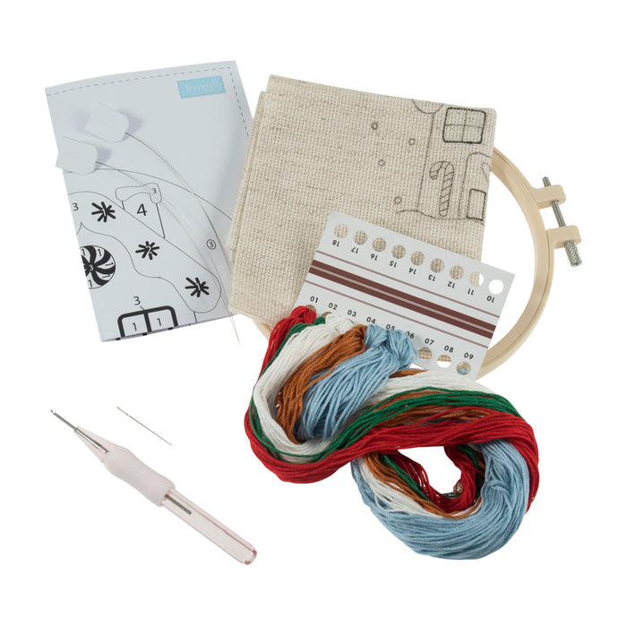 Trimits Punch Needle Kit Floss and Hoop: Christmas Gingerbread House, 15.2cm Diameter, Includes Floss, Hoop, Fabric, Punch Needle, and...