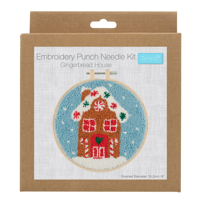 Trimits Punch Needle Kit Floss and Hoop: Christmas Gingerbread House, 15.2cm Diameter, Includes Floss, Hoop, Fabric, Punch Needle, and...