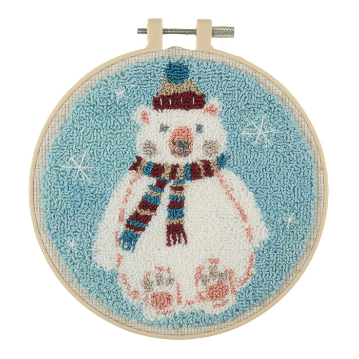 Trimits Punch Needle Kit Floss and Hoop: Christmas Polar Bear, 15.2cm Diameter, Includes Floss, Hoop, Fabric, Punch Needle, and Instruc...