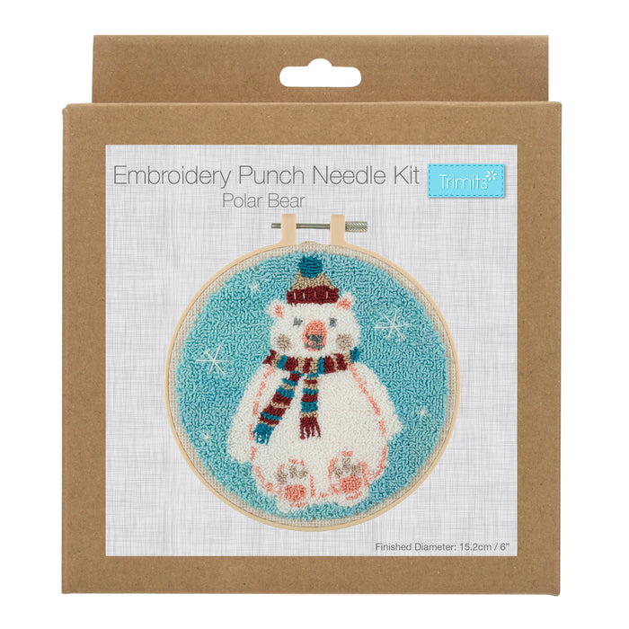 Trimits Punch Needle Kit Floss and Hoop: Christmas Polar Bear, 15.2cm Diameter, Includes Floss, Hoop, Fabric, Punch Needle, and Instruc...