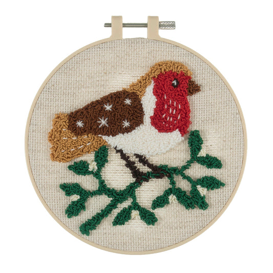 Trimits Punch Needle Kit Floss and Hoop: Christmas Robyn, 15.2cm Diameter, Includes Floss, Hoop, Fabric, Punch Needle, and Instructions