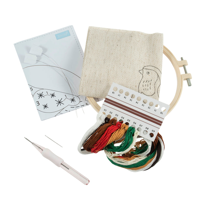Trimits Punch Needle Kit Floss and Hoop: Christmas Robyn, 15.2cm Diameter, Includes Floss, Hoop, Fabric, Punch Needle, and Instructions