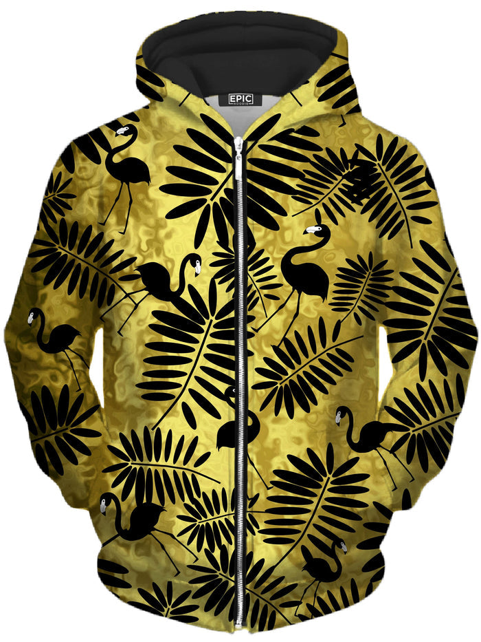 Tropical Black Flamingos Unisex Zip-Up Hoodie Sartoris Art Epic Hoodie