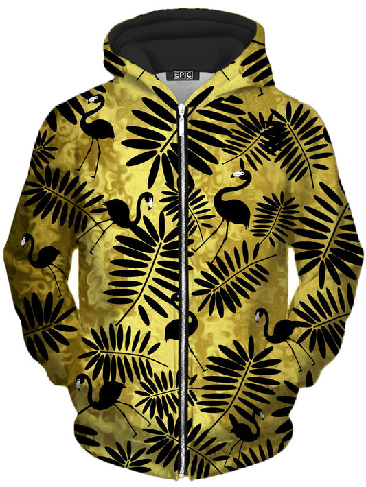 Tropical Black Flamingos Unisex Zip-Up Hoodie Sartoris Art Epic Hoodie