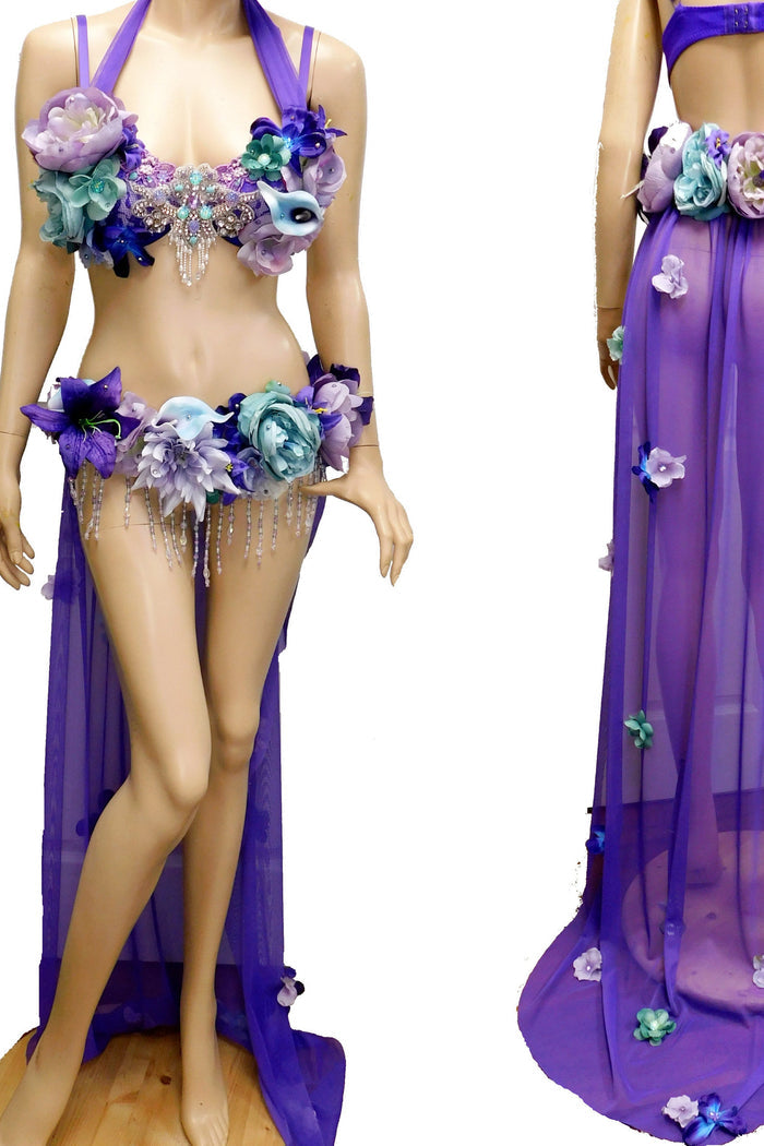 Two Piece Purple and Turquoise Teal Fairy Gown with Train Costume