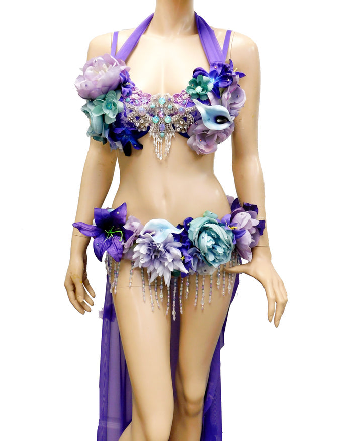 Two Piece Purple and Turquoise Teal Fairy Gown with Train Costume