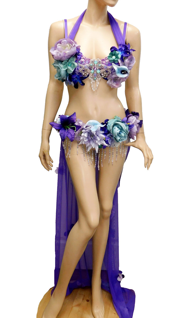 Two Piece Purple and Turquoise Teal Fairy Gown with Train Costume
