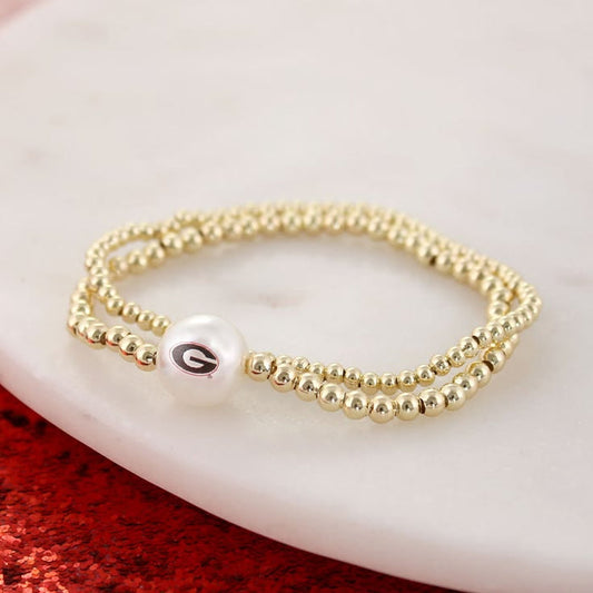 UGA Bulldogs Gold & Pearl Logo Stretch Bracelet Set – University of Georgia Jewelry (Set of 2)