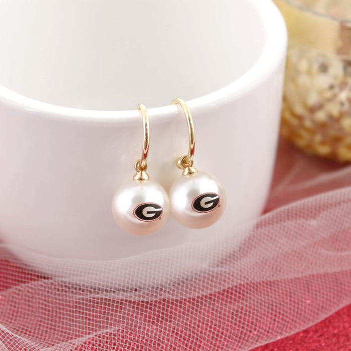University of Georgia Bulldogs Pearl Hoop Earrings