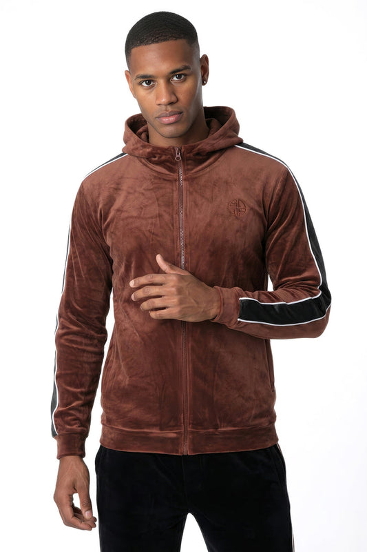 Velour Hoodie with Contrast Taping