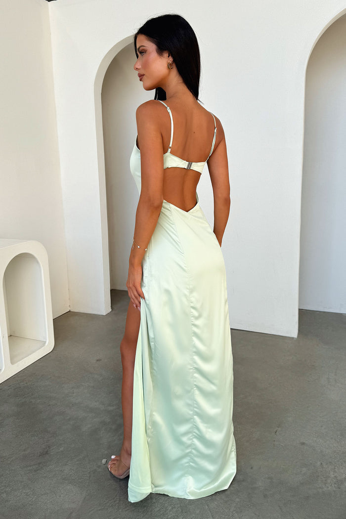 Violetta Scoop Neck Satin Maxi Dress - Sage