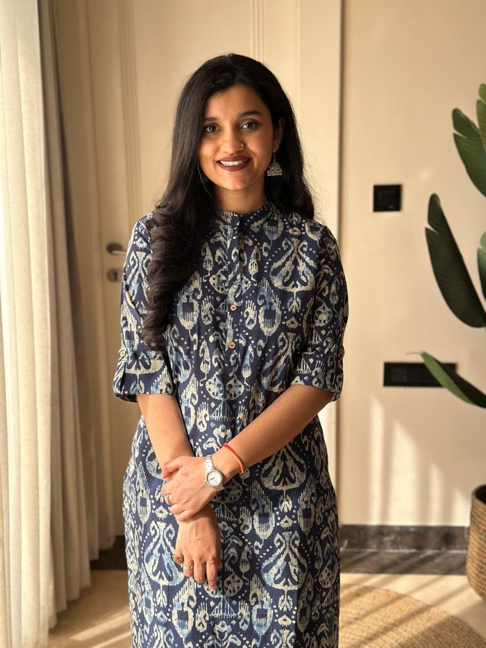 Weekend Cotton Kurta- Indigo Pattern