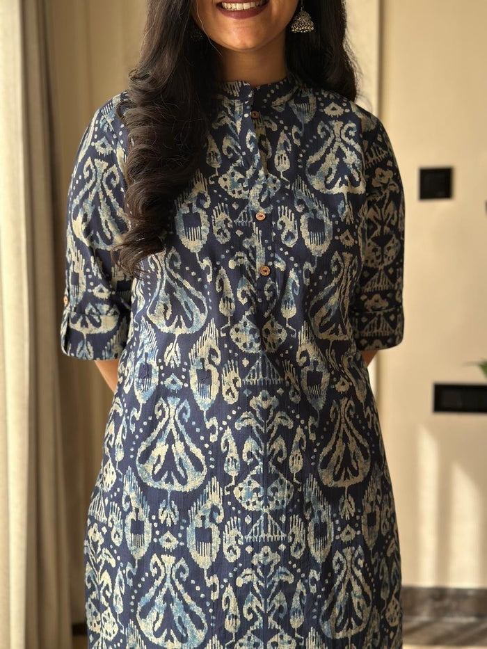 Weekend Cotton Kurta- Indigo Pattern