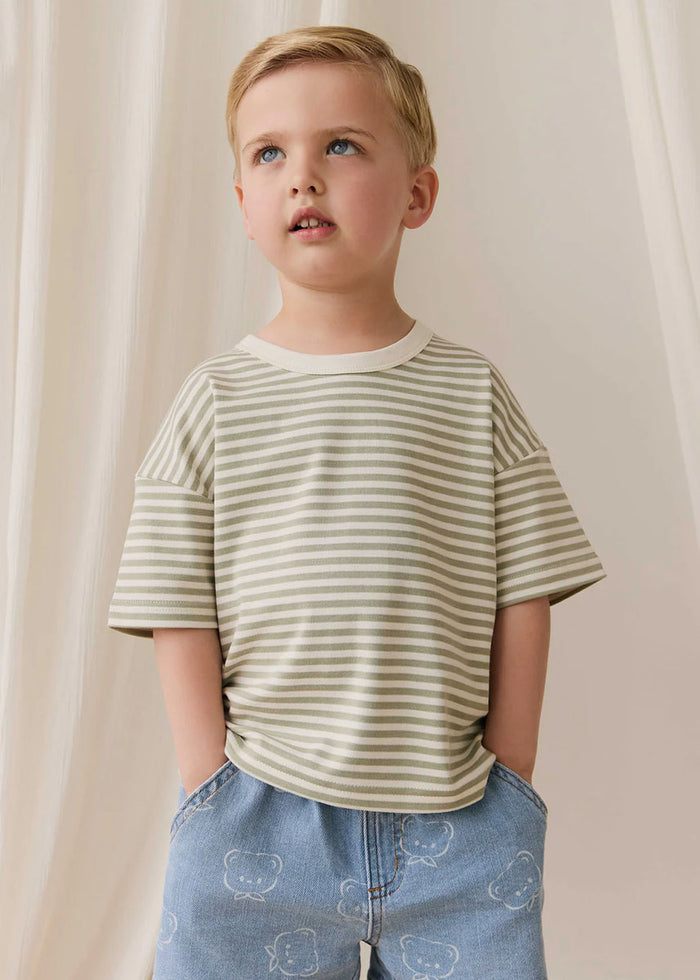 Wesley Tee - Narrow Lichen/Cloud Stripe