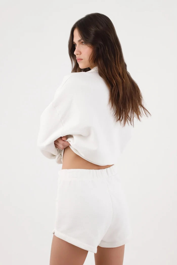 White cotton bermuda shorts for women with side slit