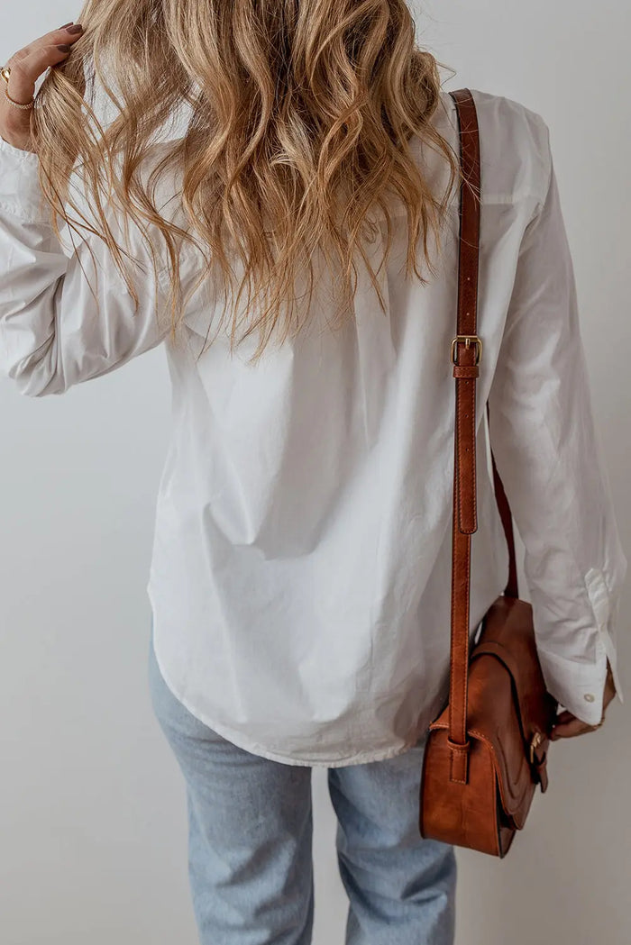 White Lace Crochet Trim Turn Down Collar Buttoned Shirt - Tops/Blouses & Shirts