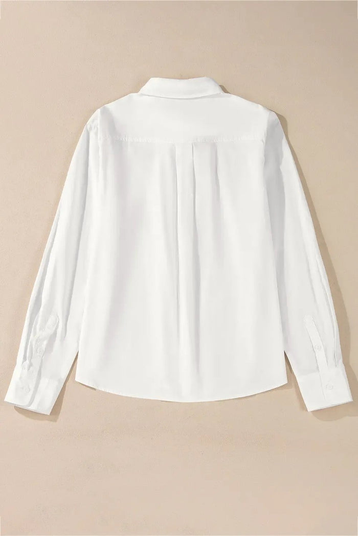 White Lace Crochet Trim Turn Down Collar Buttoned Shirt - Tops/Blouses & Shirts