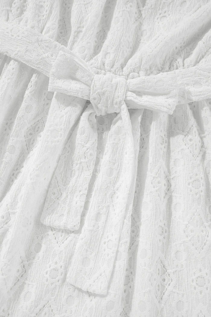 White Lace Sleeveless Knot Hollow Out Back Tied Waist Mini Dress - Dresses/Mini Dresses