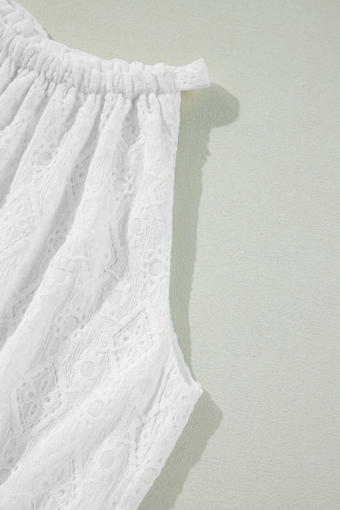 White Lace Sleeveless Knot Hollow Out Back Tied Waist Mini Dress - Dresses/Mini Dresses